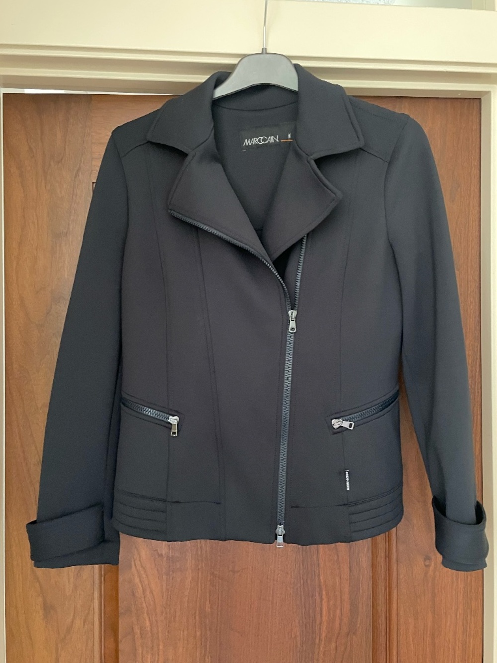 Marc Cain All-Black Full-Zip Moto Bomber Jacket | Size 5 / US Large
